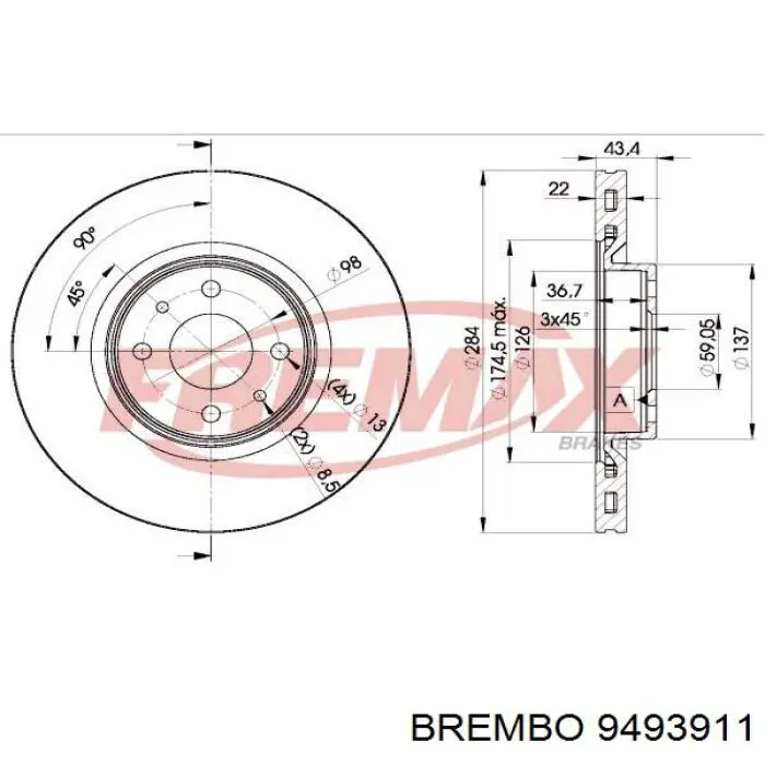 9493911 Brembo freno de disco delantero