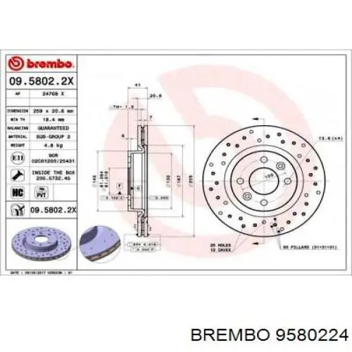 9580224 Brembo freno de disco delantero