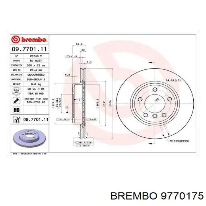 9770175 Brembo freno de disco delantero