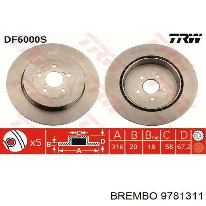 9781311 Brembo disco de freno trasero