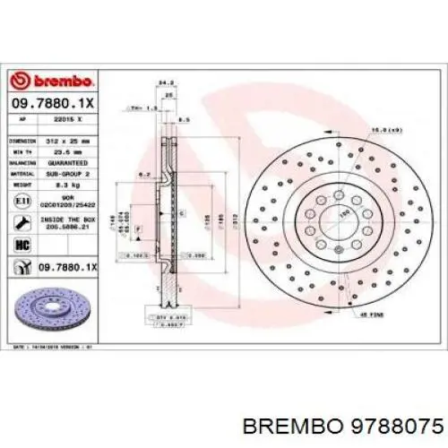 9788075 Brembo freno de disco delantero