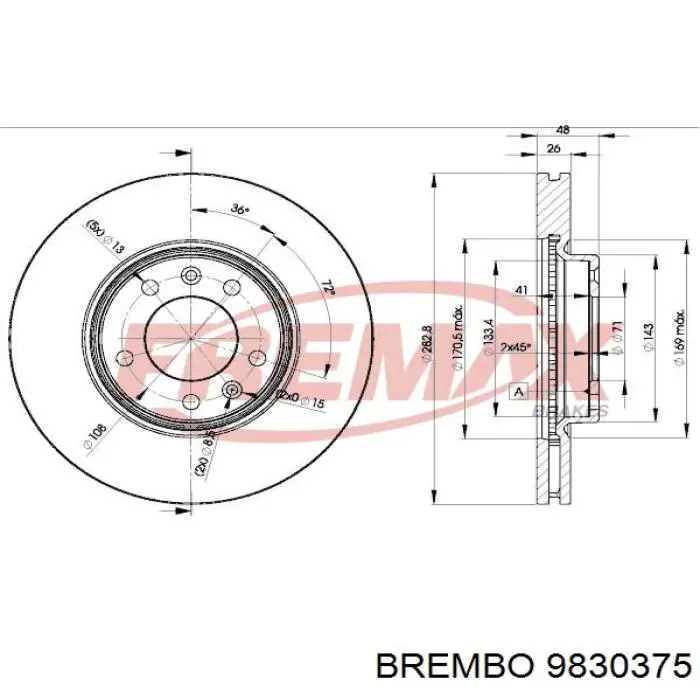 9830375 Brembo freno de disco delantero