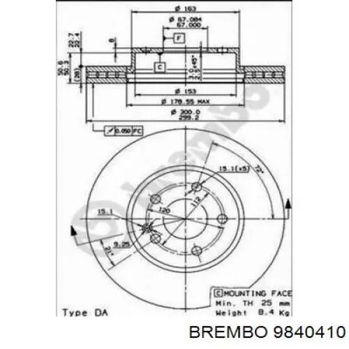 9840410 Brembo freno de disco delantero