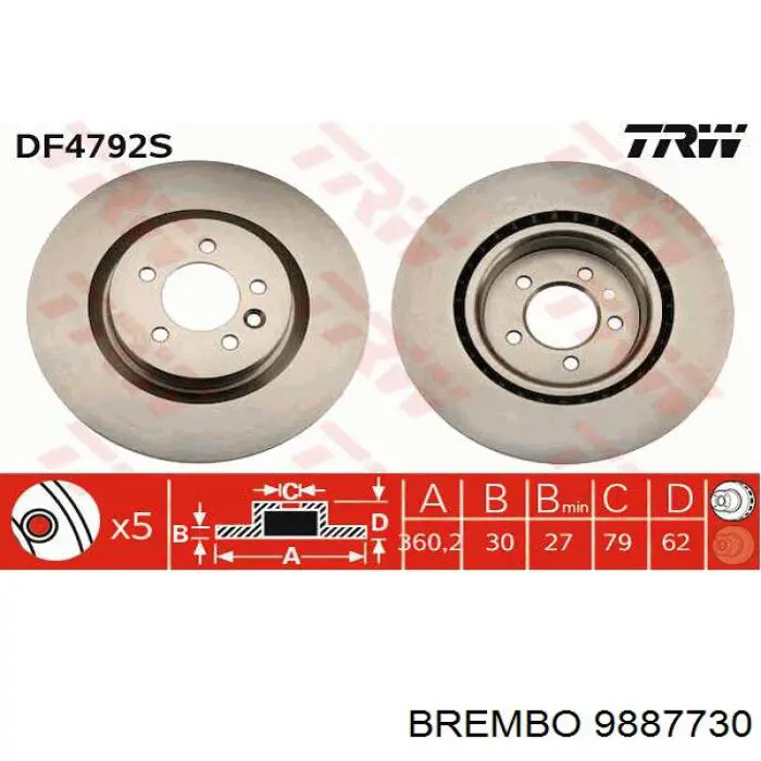 9887730 Brembo freno de disco delantero