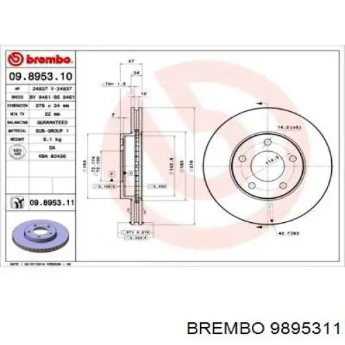 9895311 Brembo freno de disco delantero