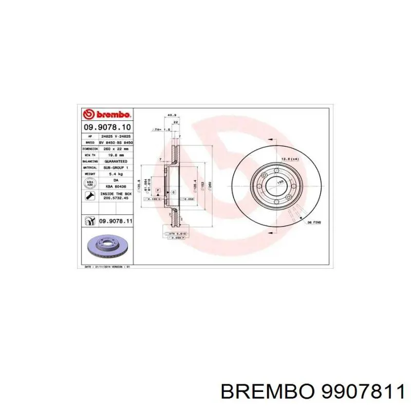 9907811 Brembo freno de disco delantero