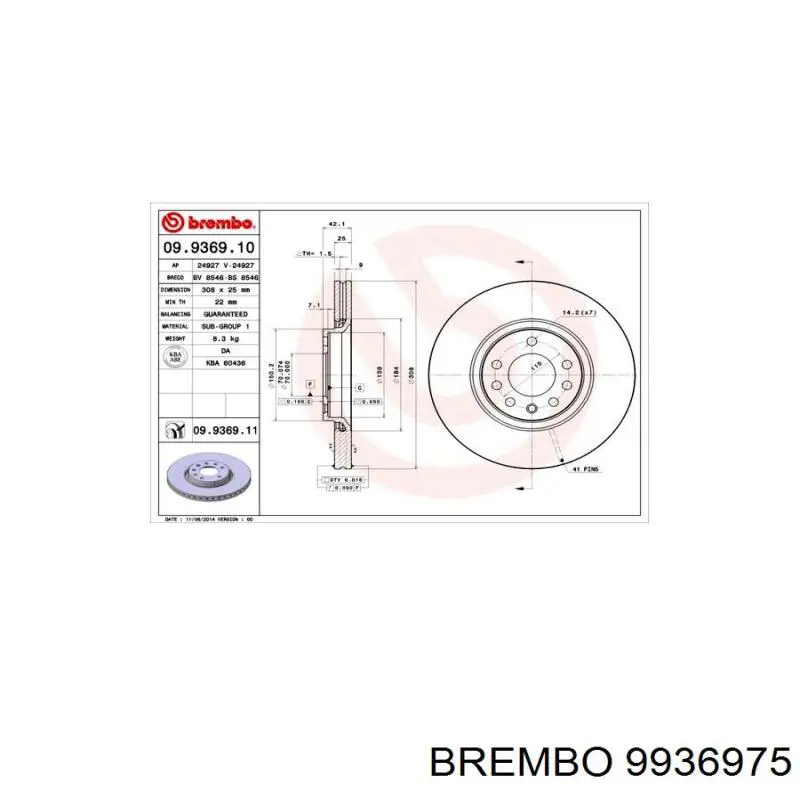 9936975 Brembo freno de disco delantero