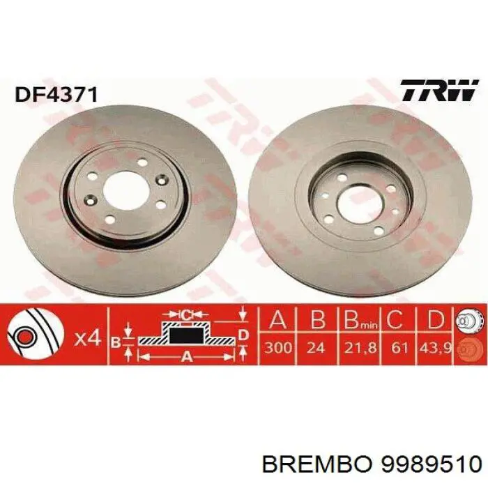 9989510 Brembo freno de disco delantero