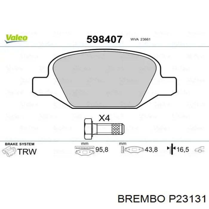 P 23 131 Brembo pastillas de freno traseras