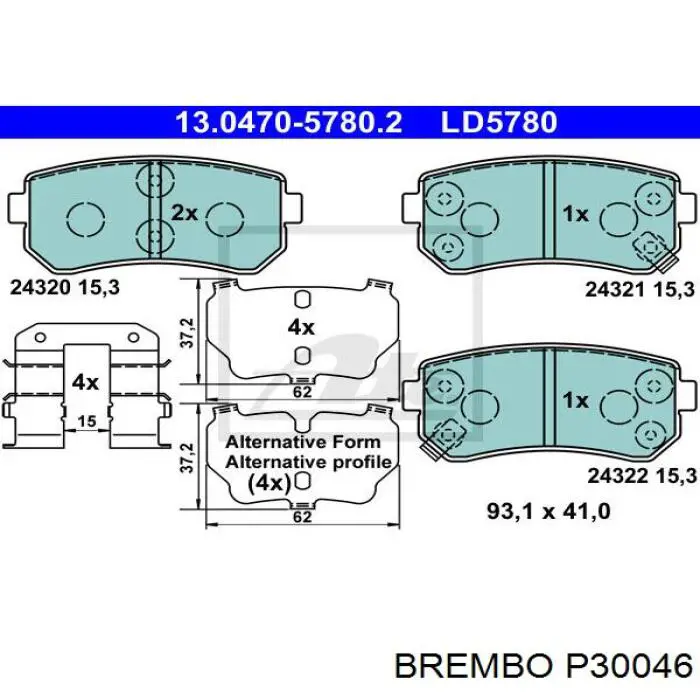 P 30 046 Brembo pastillas de freno traseras