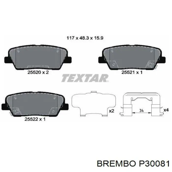 P30081 Brembo pastillas de freno traseras