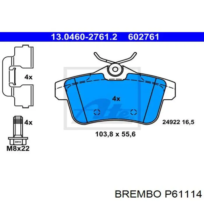 P61114 Brembo pastillas de freno traseras