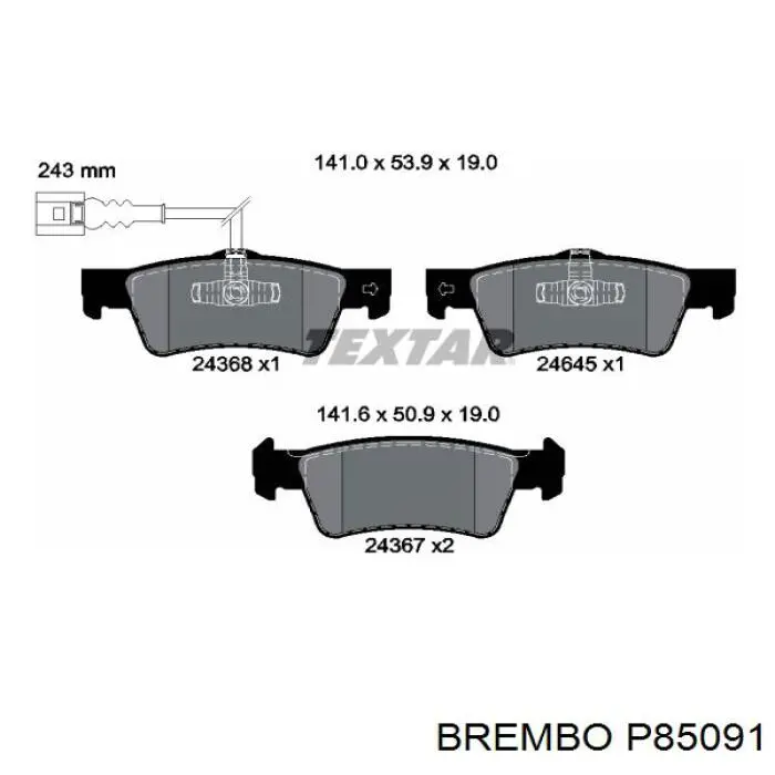 P 85 091 Brembo pastillas de freno traseras