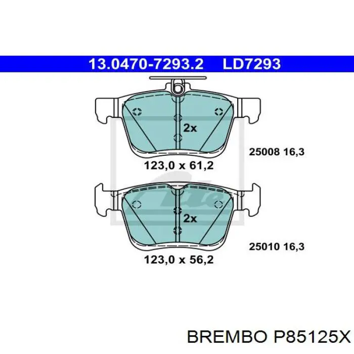 P 85 125X Brembo pastillas de freno traseras