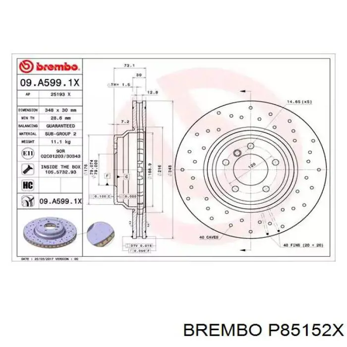 P85152X Brembo pastillas de freno delanteras