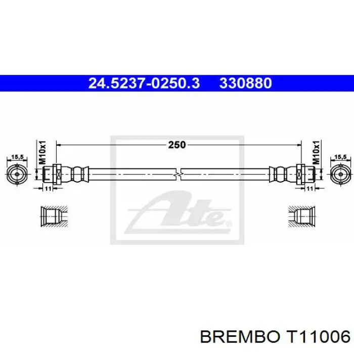 T11006 Brembo tubo flexible de frenos trasero