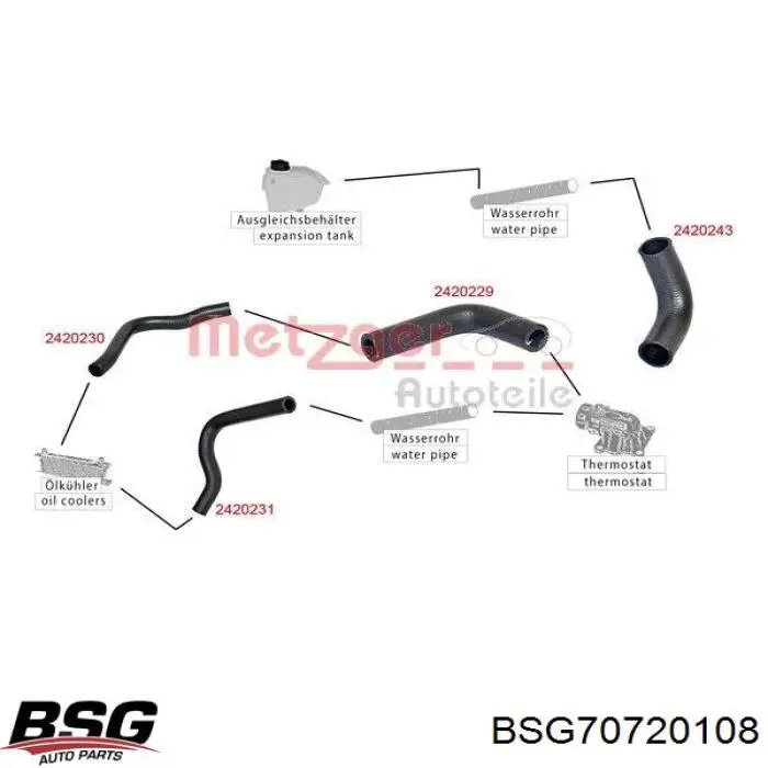 BSG 70-720-108 BSG manguera (tubería para refrigeración del intercambiador de calor de aceite, suministro)