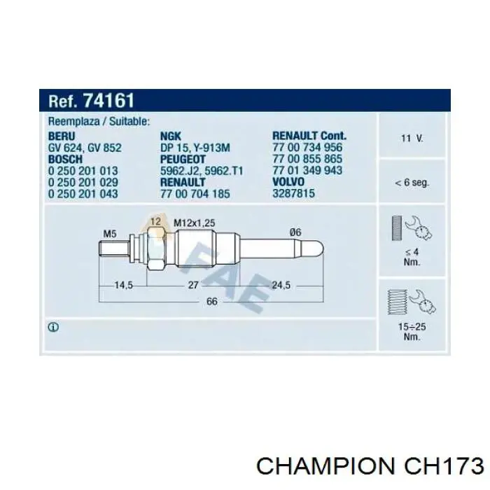  Bujía de incandescencia para Renault Clio 1 