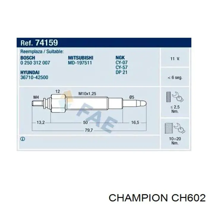 CH602 Champion bujía de incandescencia