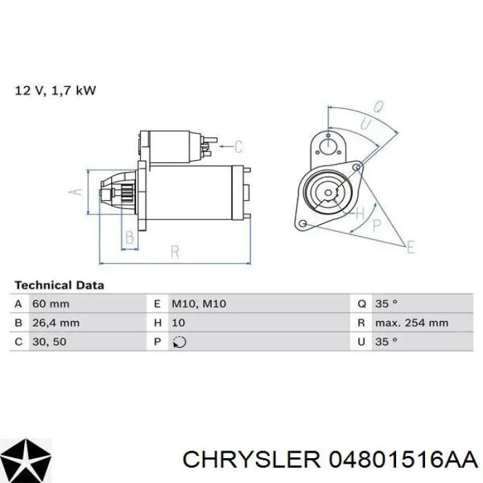 04801516AA Chrysler motor de arranque