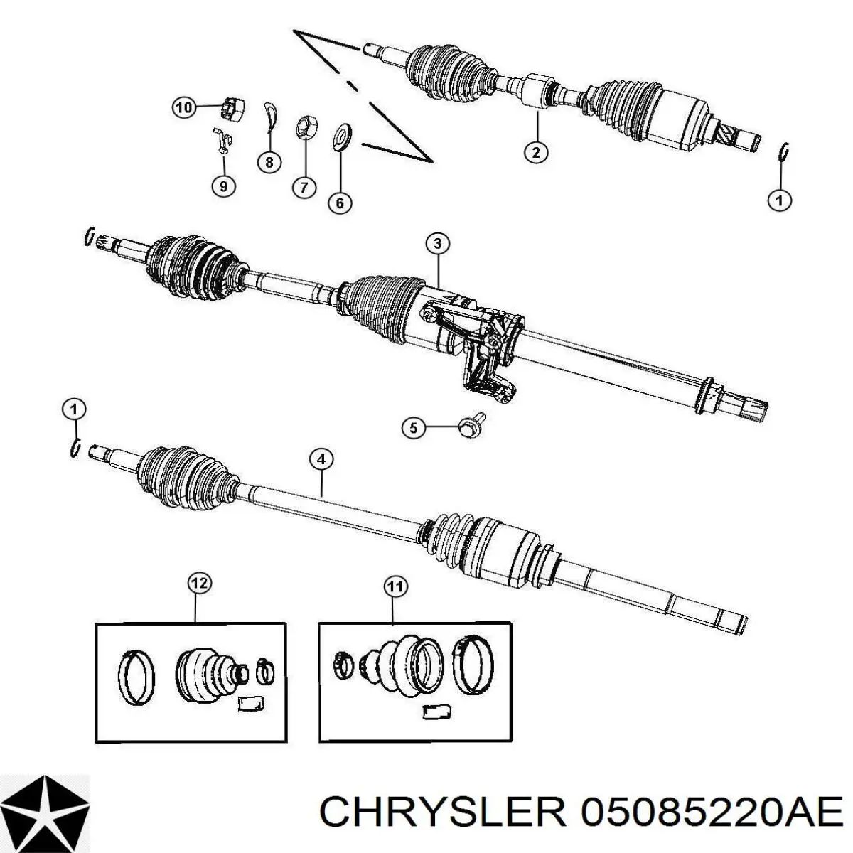 05085220AE Chrysler árbol de transmisión delantero izquierdo