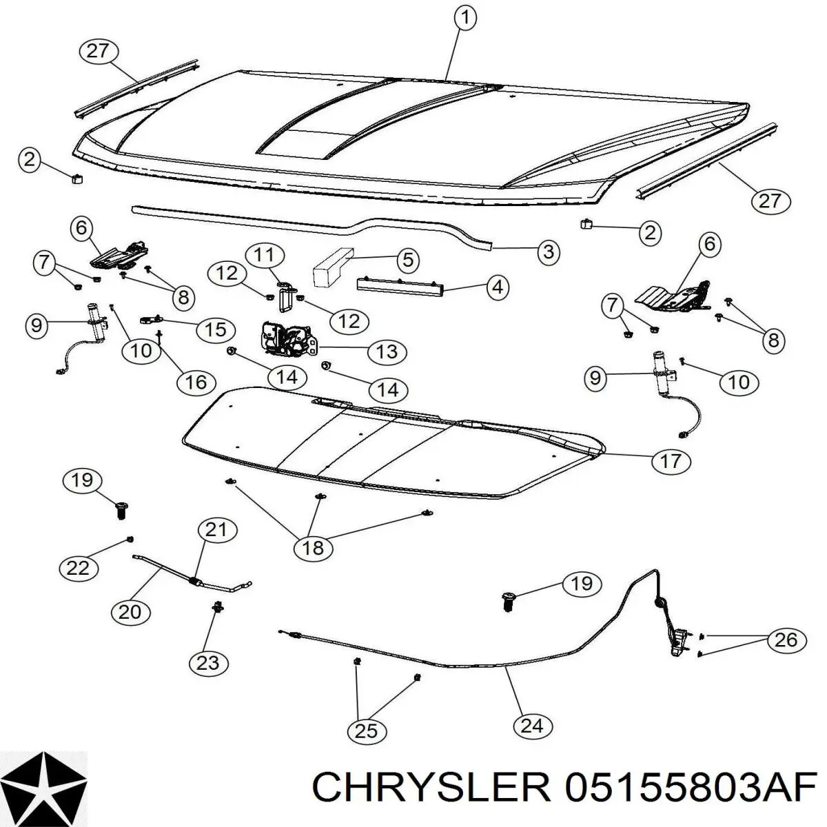  Cable de apertura de capó del motor para Dodge Journey 