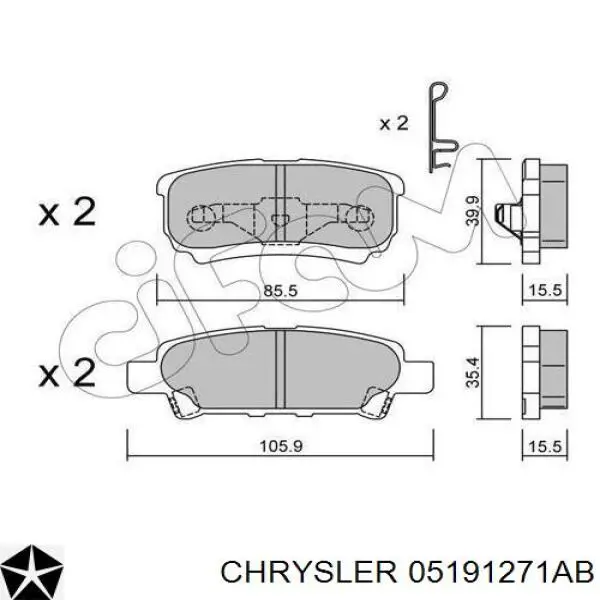 05191271AB Chrysler pastillas de freno traseras