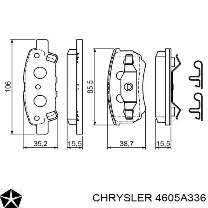 4605A336 Chrysler pastillas de freno traseras