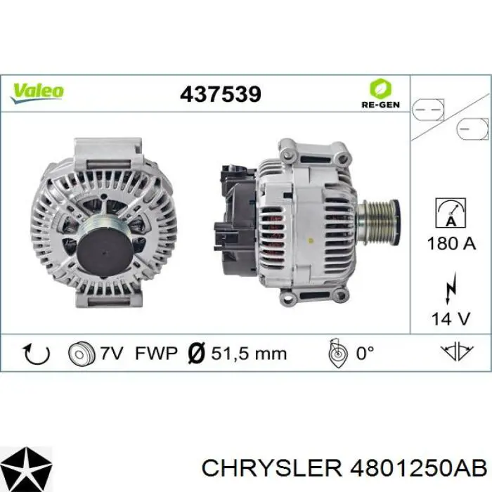 4801250AB Chrysler alternador