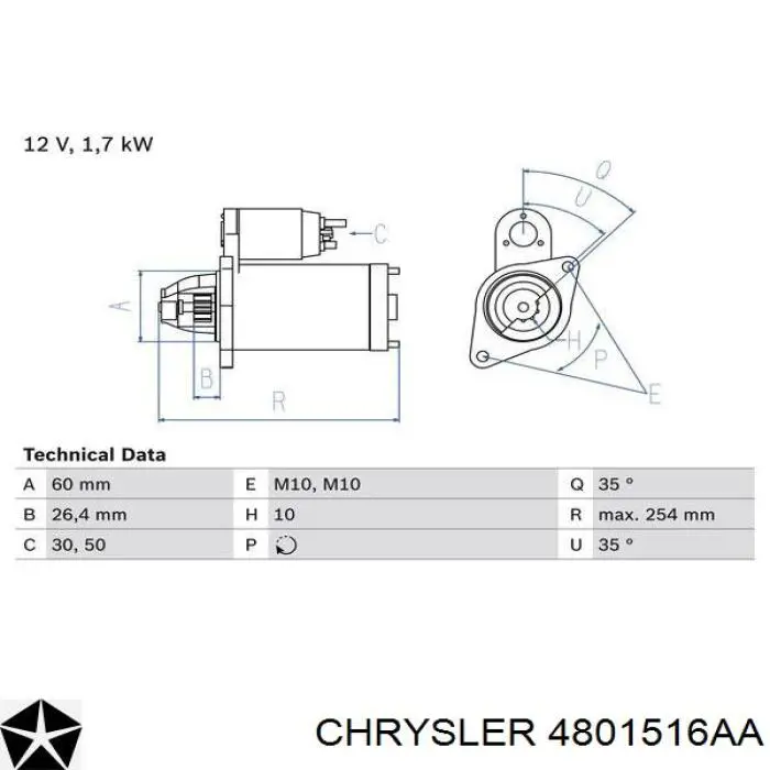 4801516AA Chrysler motor de arranque