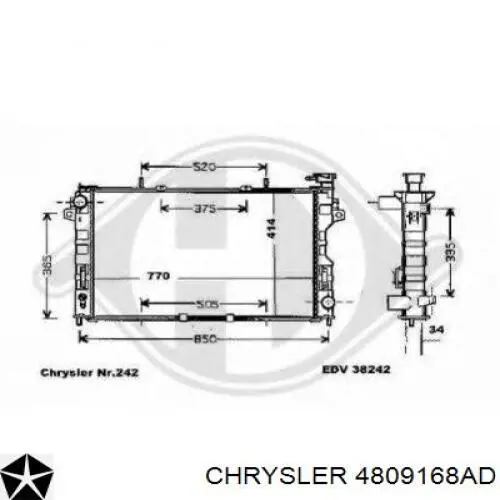 4809168AD Chrysler radiador refrigeración del motor