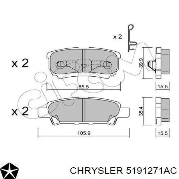 5191271AC Chrysler pastillas de freno traseras