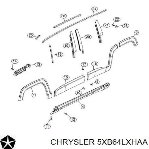 5XB64LXHAA Chrysler listón embellecedor/protector, guardabarros delantero izquierdo