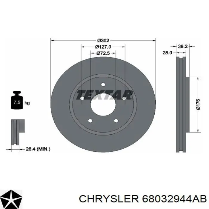 68032944AB Chrysler freno de disco delantero