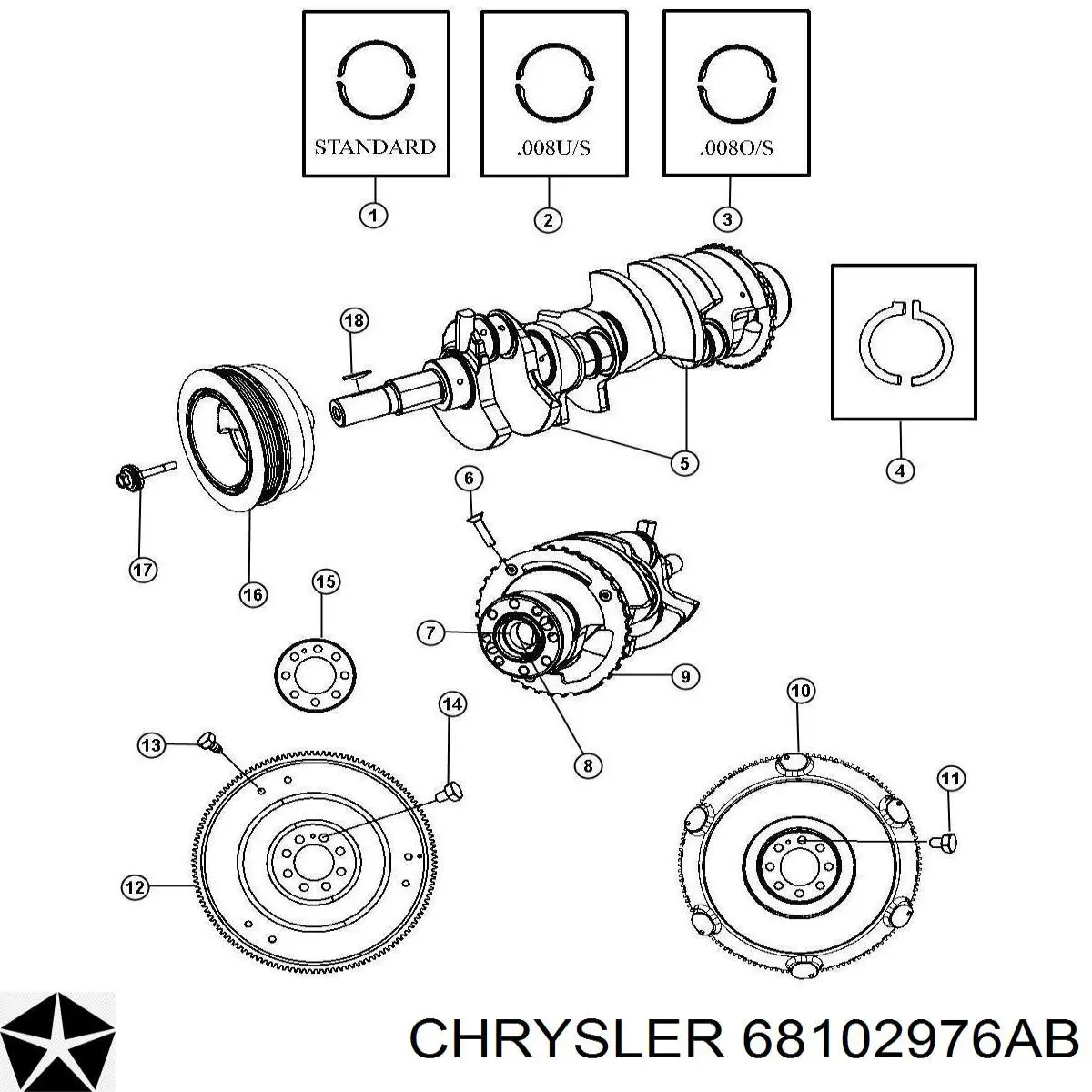  Juego de cojinetes de cigüeñal, estándar, (STD) para Dodge Challenger 