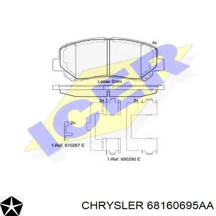 68160695AA Chrysler pastillas de freno delanteras