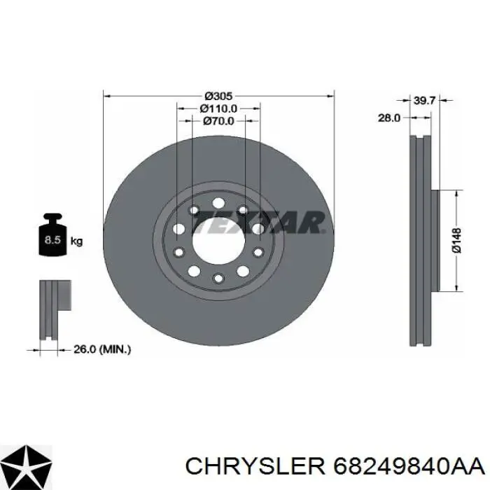 68249840AA Chrysler freno de disco delantero