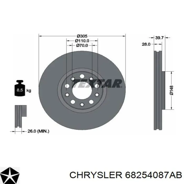 68254087AB Chrysler freno de disco delantero