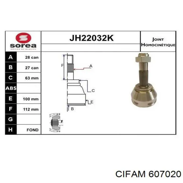 607-020 Cifam junta homocinética exterior delantera