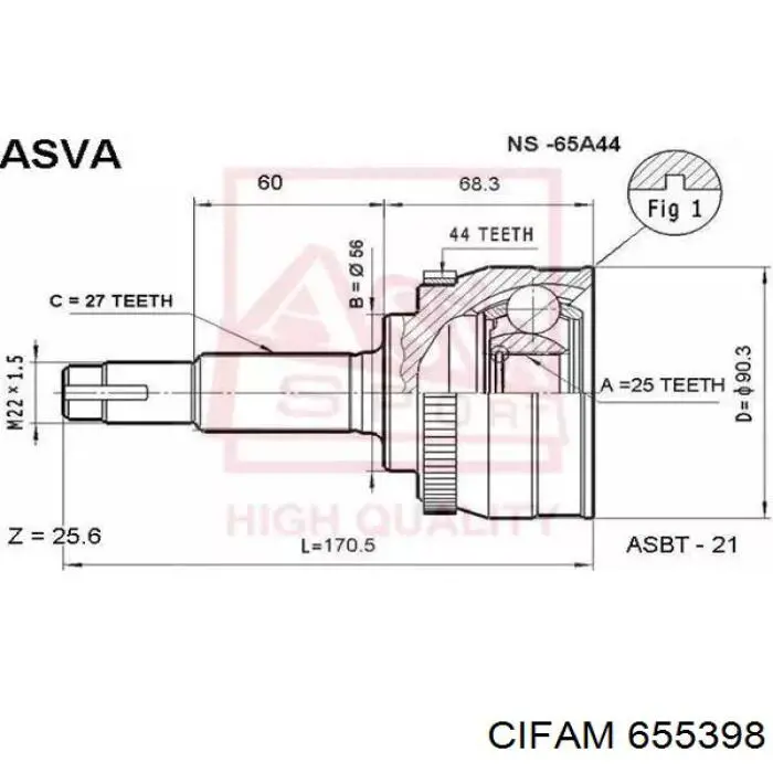 655-398 Cifam árbol de transmisión delantero derecho