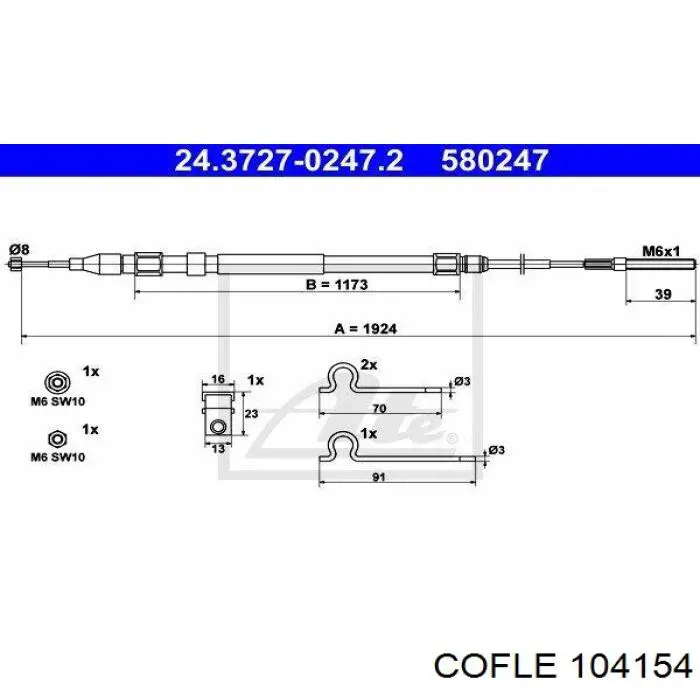 10.4154 Cofle cable de freno de mano trasero izquierdo