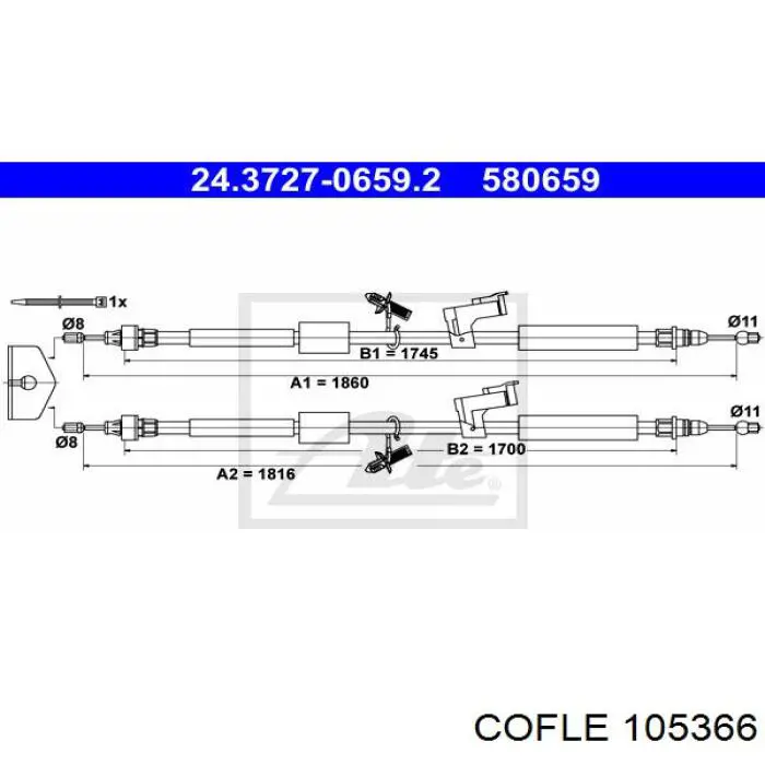 1190414 Kamoka cable de freno de mano trasero derecho/izquierdo