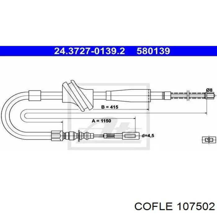 10.7502 Cofle cable de freno de mano trasero derecho