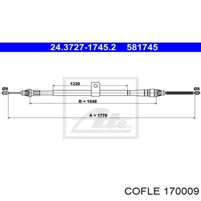 17.0009 Cofle cable de freno de mano trasero derecho