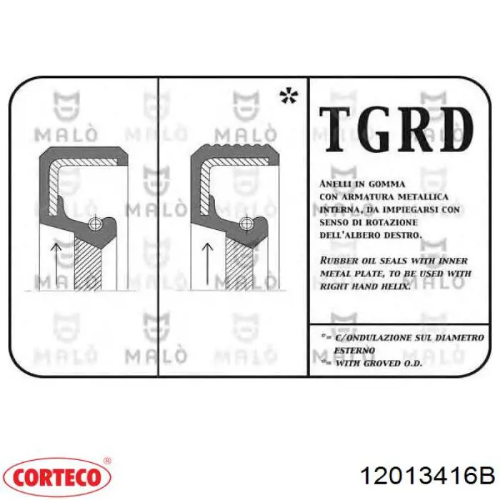 12013416B Corteco anillo retén, cigüeñal frontal