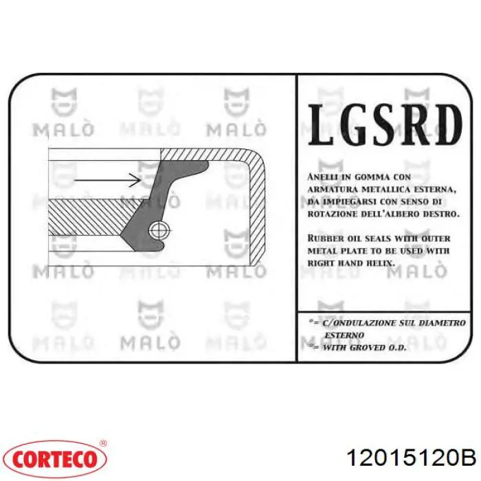 12015120B Corteco anillo retén, árbol de levas