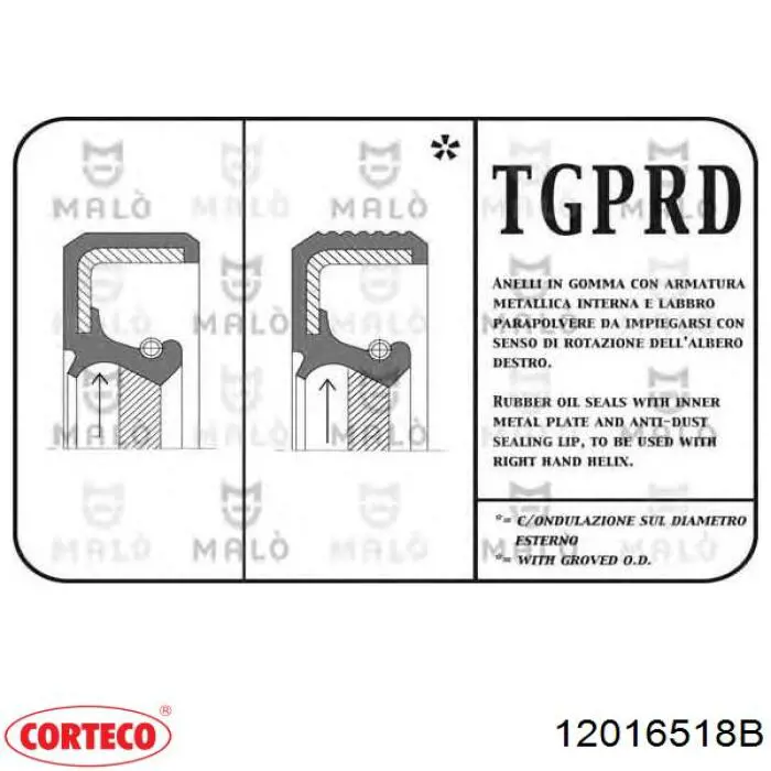 12016518B Corteco anillo retén, cigüeñal frontal