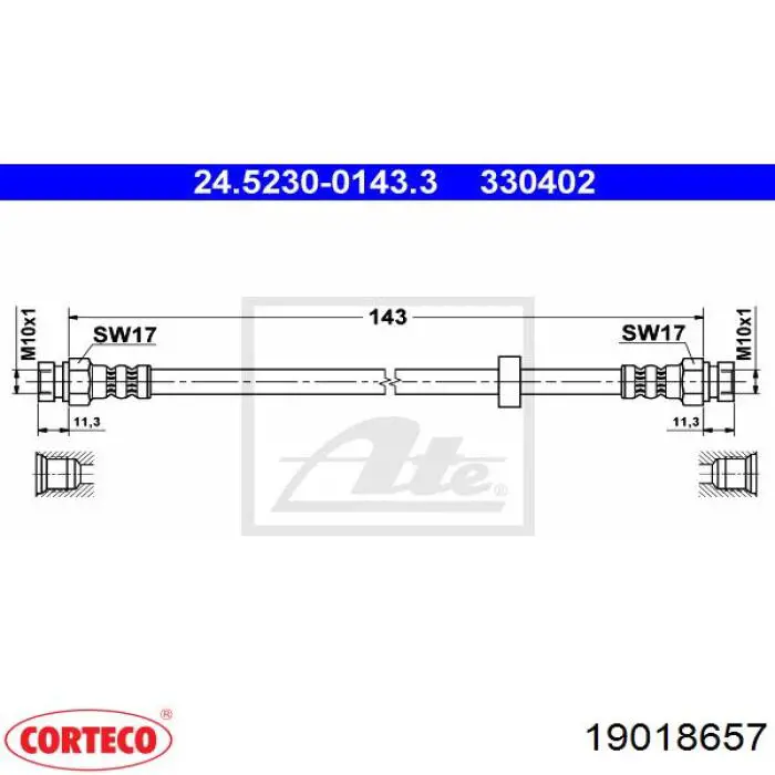 19018657 Corteco tubo flexible de frenos trasero