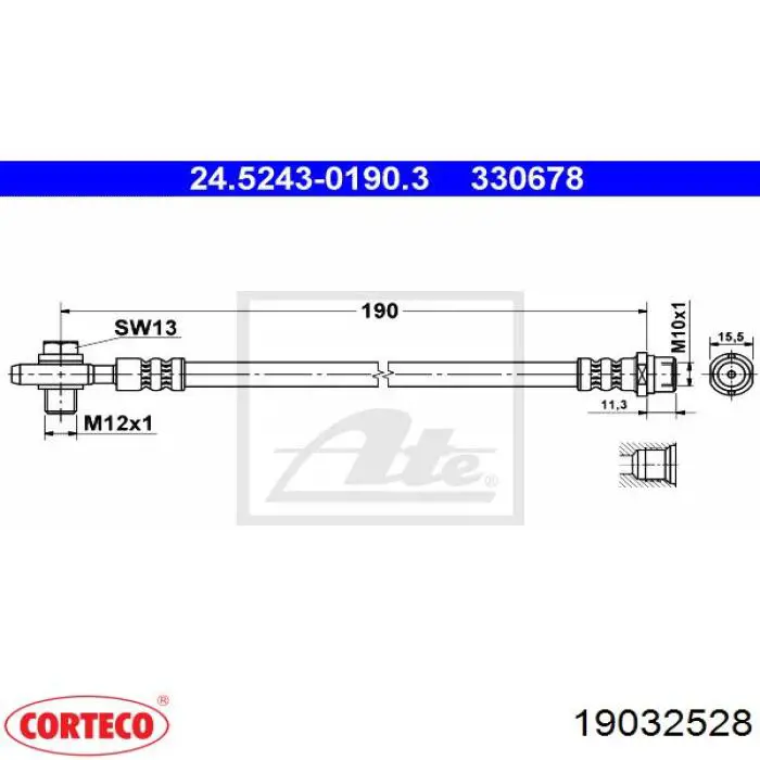 19032528 Corteco tubo flexible de frenos trasero