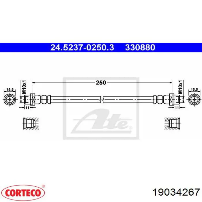 19034267 Corteco tubo flexible de frenos trasero